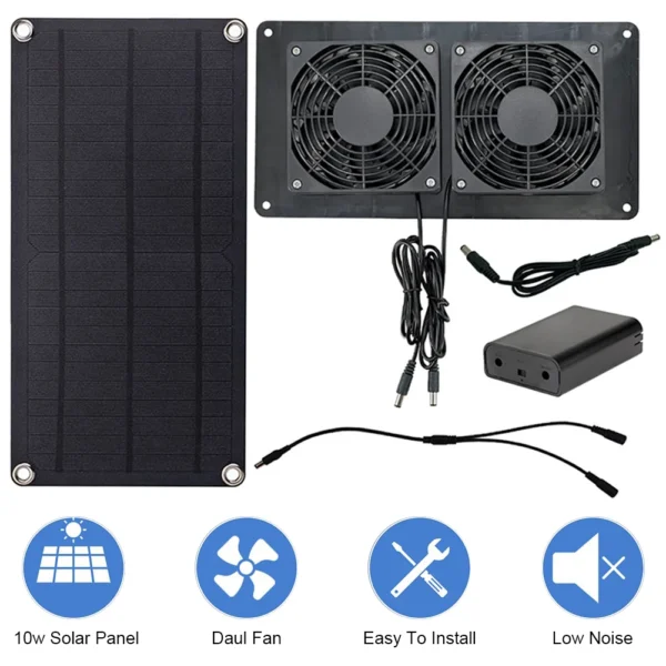 10W 12V Solar Panel Powered Fan Waterproof Solar Fan Solar Powered Dual Fan for Greenhouse Chicken 1