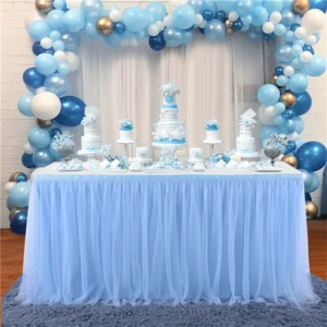 4FT/6FT/9FT Blue Tulle Table Skirt Wedding Party Tutu Tableware Cloth Baby Shower Gender Reveal Birthday Party Home Decoration