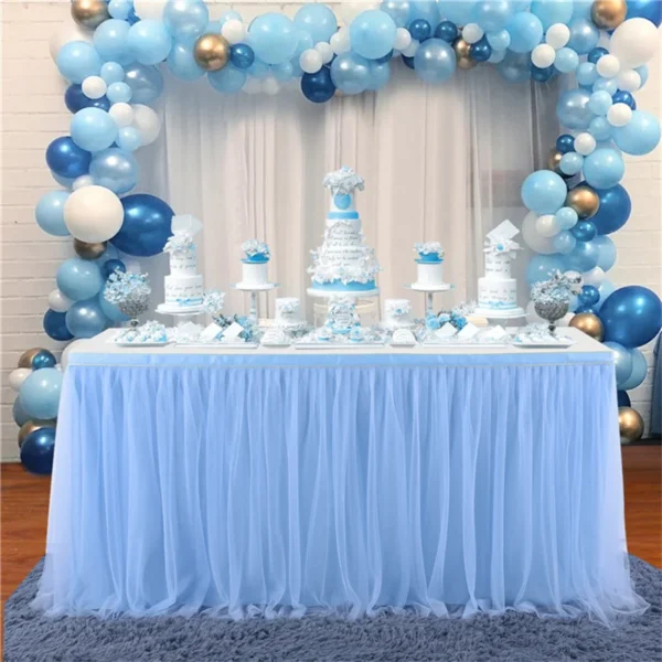 4FT 6FT 9FT Blue Tulle Table Skirt Wedding Party Tutu Tableware Cloth Baby Shower Gender Reveal 6