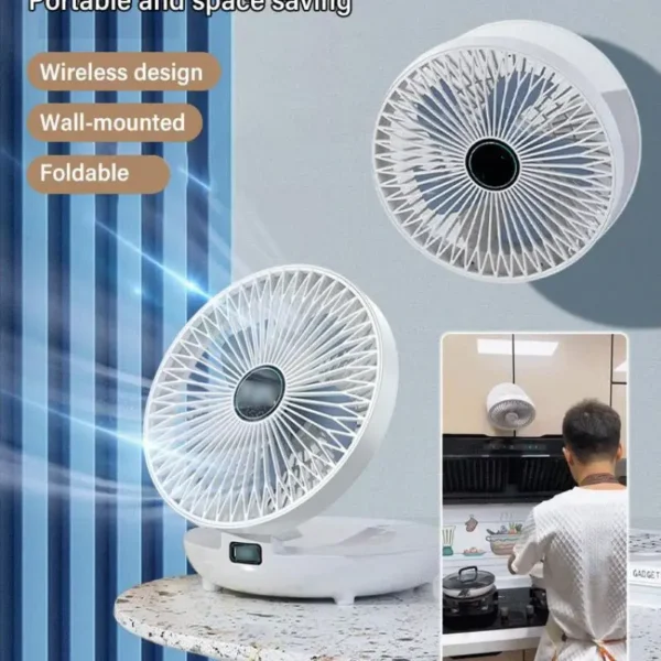 Folding Fan Wall Mounted Desktop Table Rechargeable Wireless Household Dual Use Kitchen Fan Air Cooling For 1