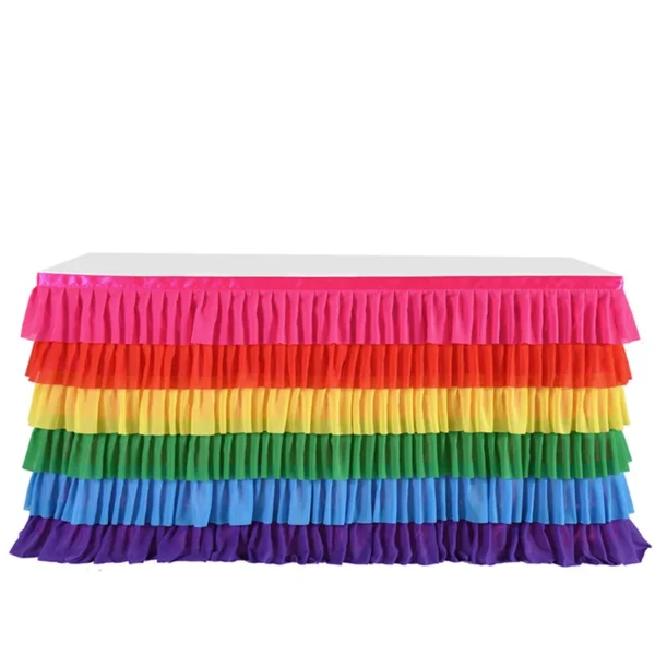 Rainbow Ruffle Unicorn Table Skirts for Rectangle Table 6ft 9ft Baby Shower Birthday Unicorn Party Fiesta