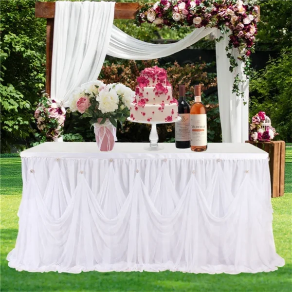 Table Skirt with Drill Wedding Decoration Home Birthday Baby shower Party Table Cover Cloth Scene Layout 1