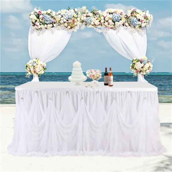 Table Skirt with Drill Wedding Decoration Home Birthday Baby shower Party Table Cover Cloth Scene Layout 4