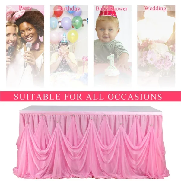 Table Skirt with Drill Wedding Decoration Home Birthday Baby shower Party Table Cover Cloth Scene Layout 5